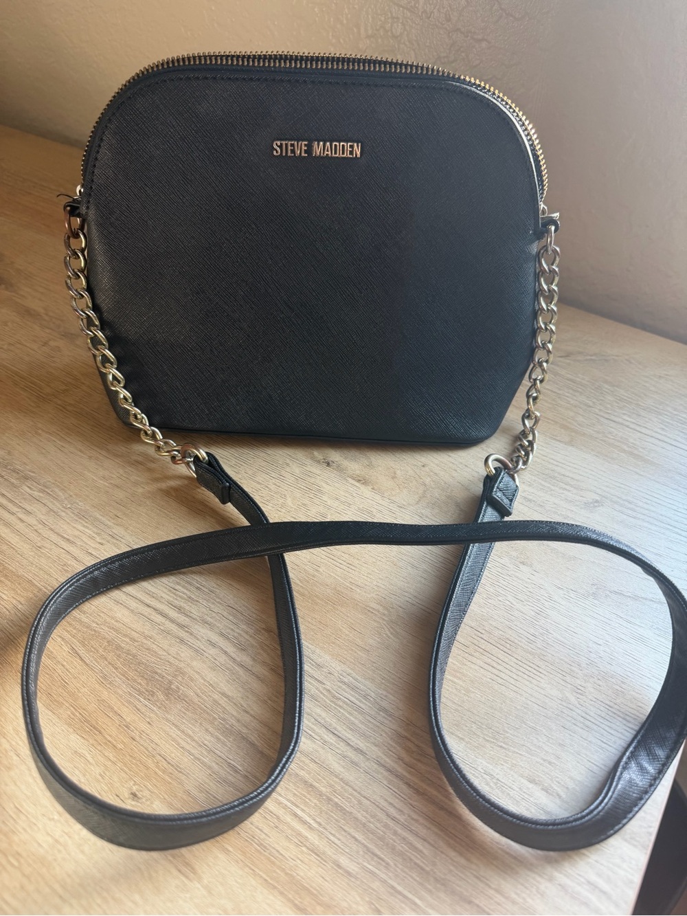 Steve Madden Black Crossbody with Gold Chain Strap